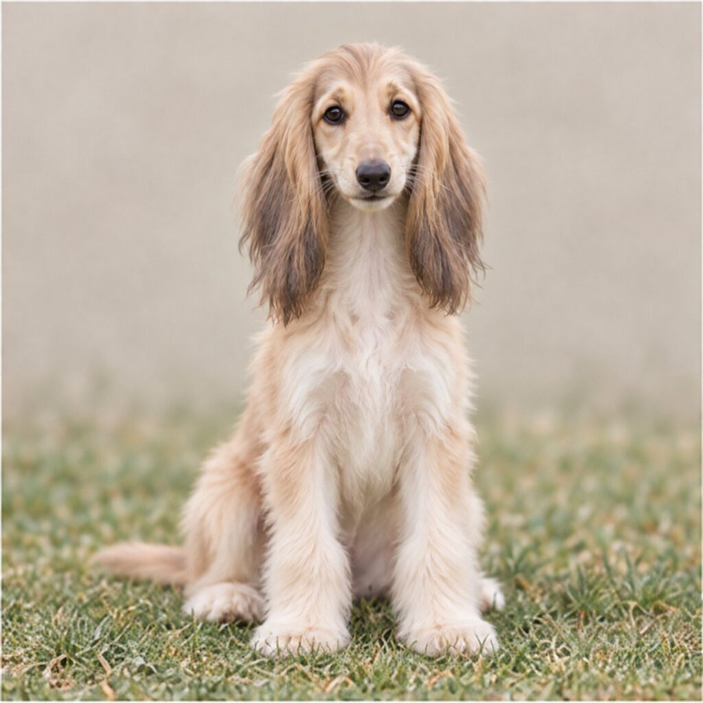 Elegant Afghan Hound with flowing, silky coat standing gracefully outdoors