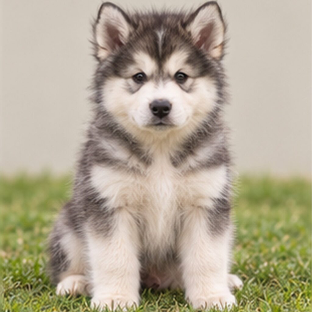 Large, fluffy gray and white dog standing proudly with a strong gaze