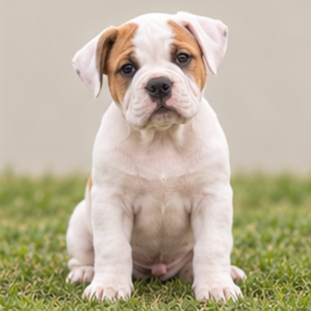 Muscular white dog with a short coat standing proudly outdoors