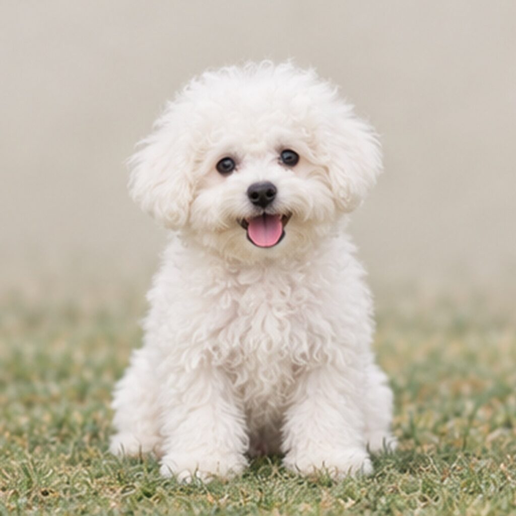 Fluffy white dog sitting proudly with a cheerful expression