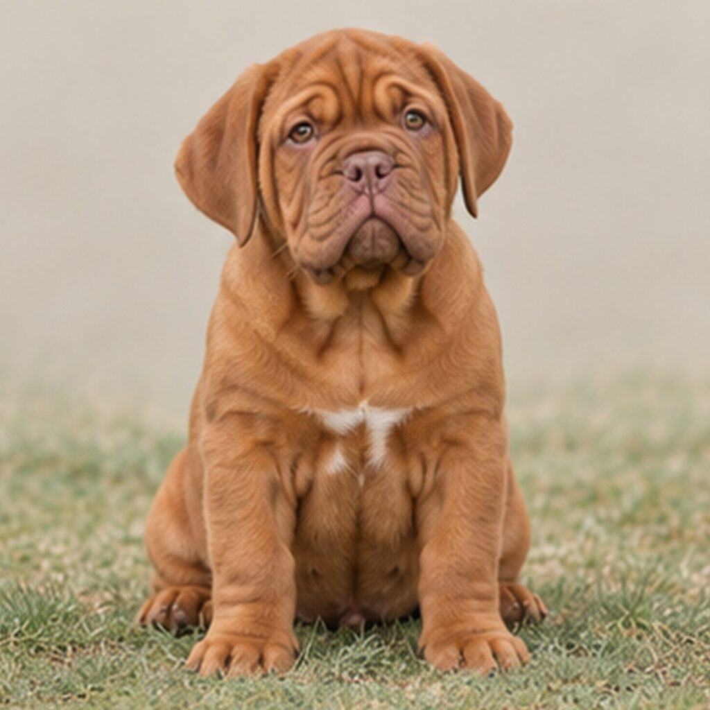 Large, muscular dog with a short, fawn-colored coat sitting proudly