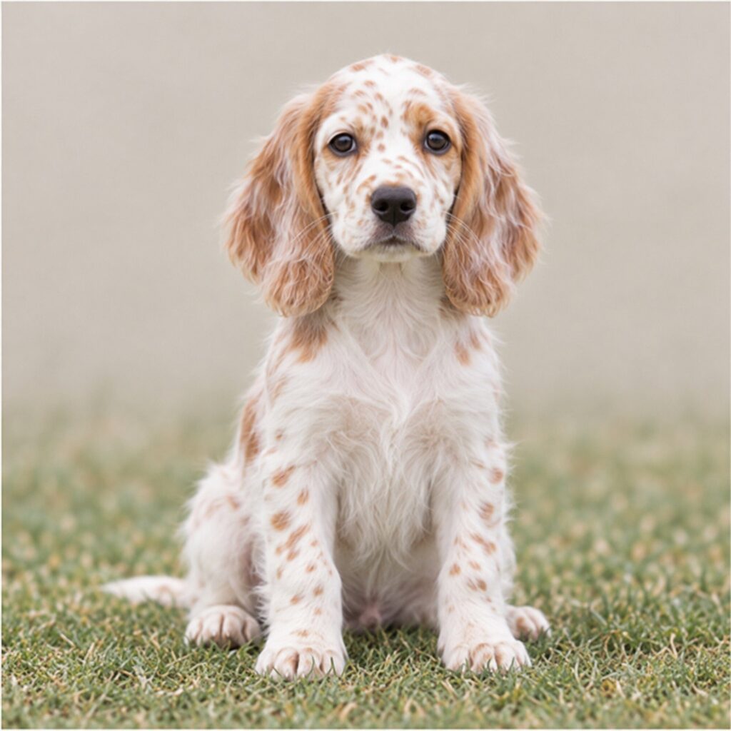 Elegant English Setter with a wavy, feathered coat, standing proudly outdoors