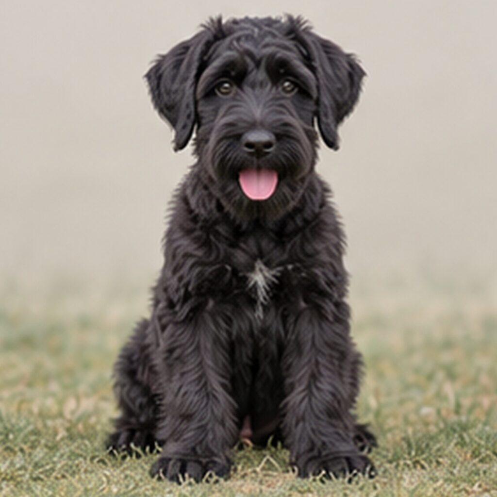 Large black dog with a dense, wiry coat standing proudly