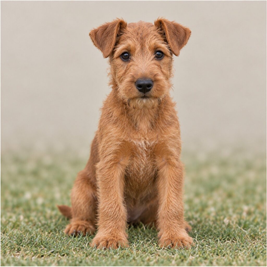 A spirited Irish Terrier with a wiry red coat, standing proudly