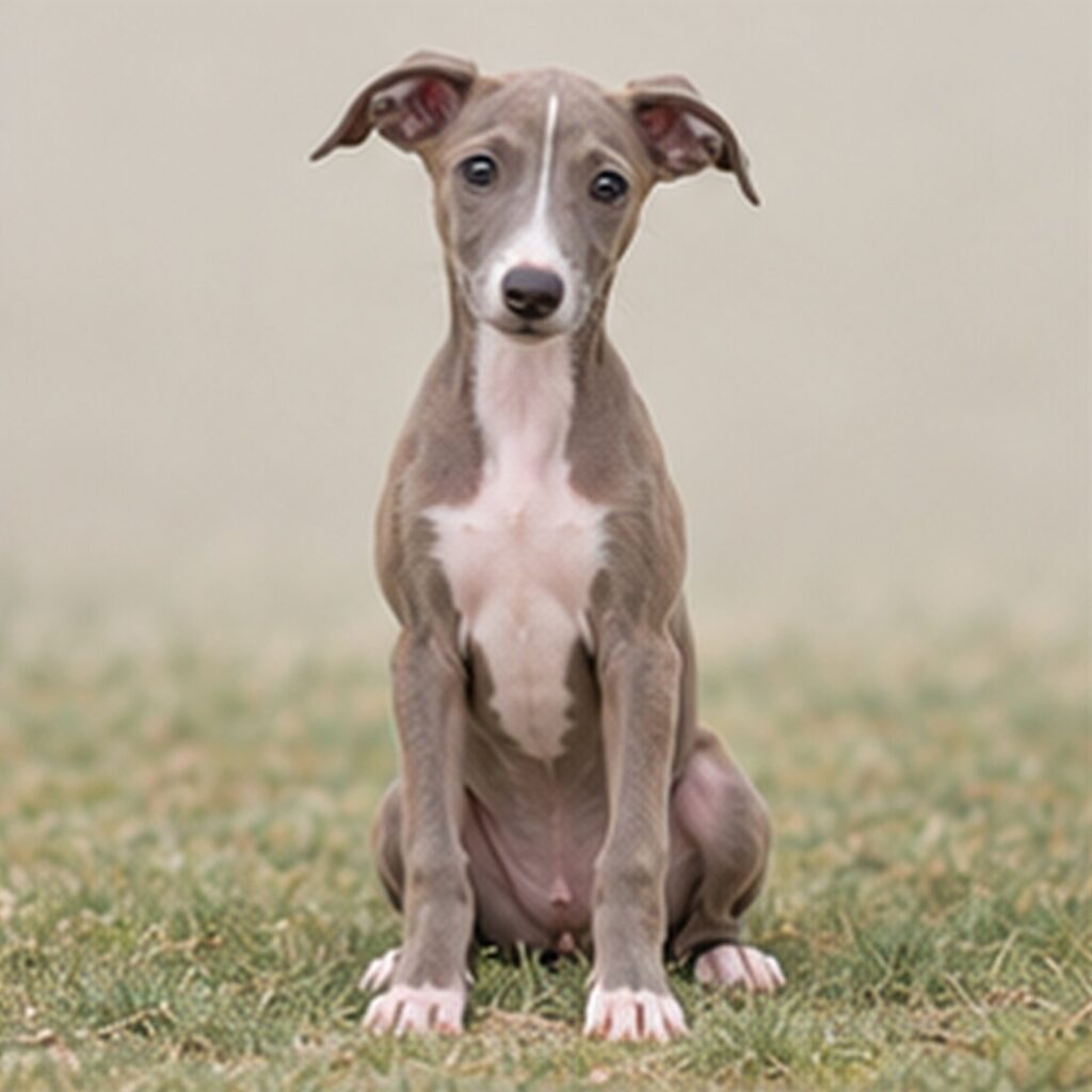 Elegant Italian Greyhound with sleek gray coat standing confidently on grass