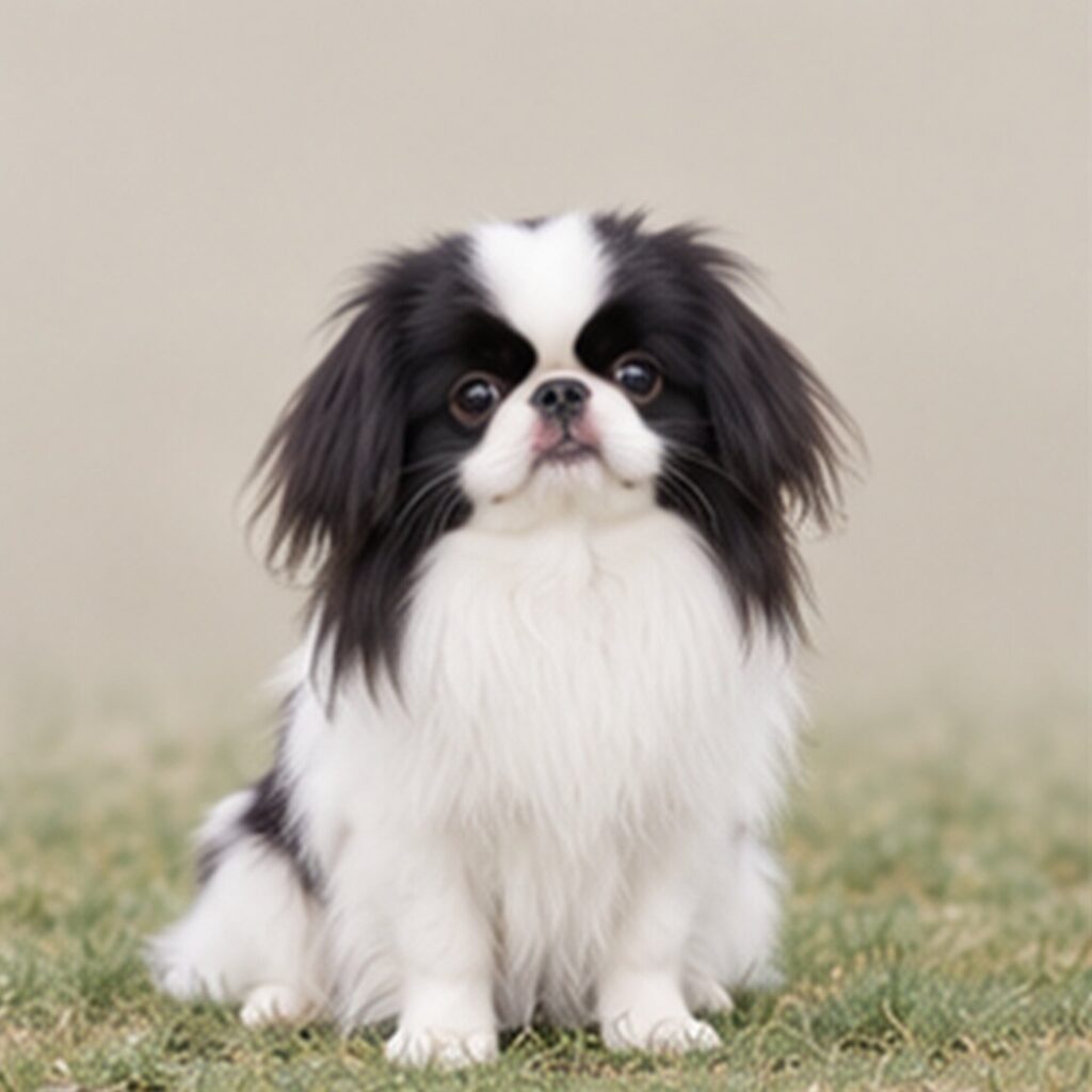 Small, elegant dog with long, flowing coat, standing proudly with a playful expression