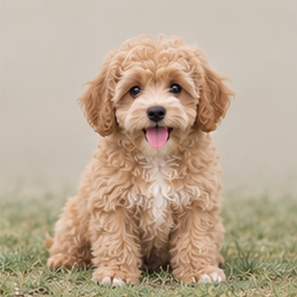 Small, fluffy dog with a curly white coat, sitting happily