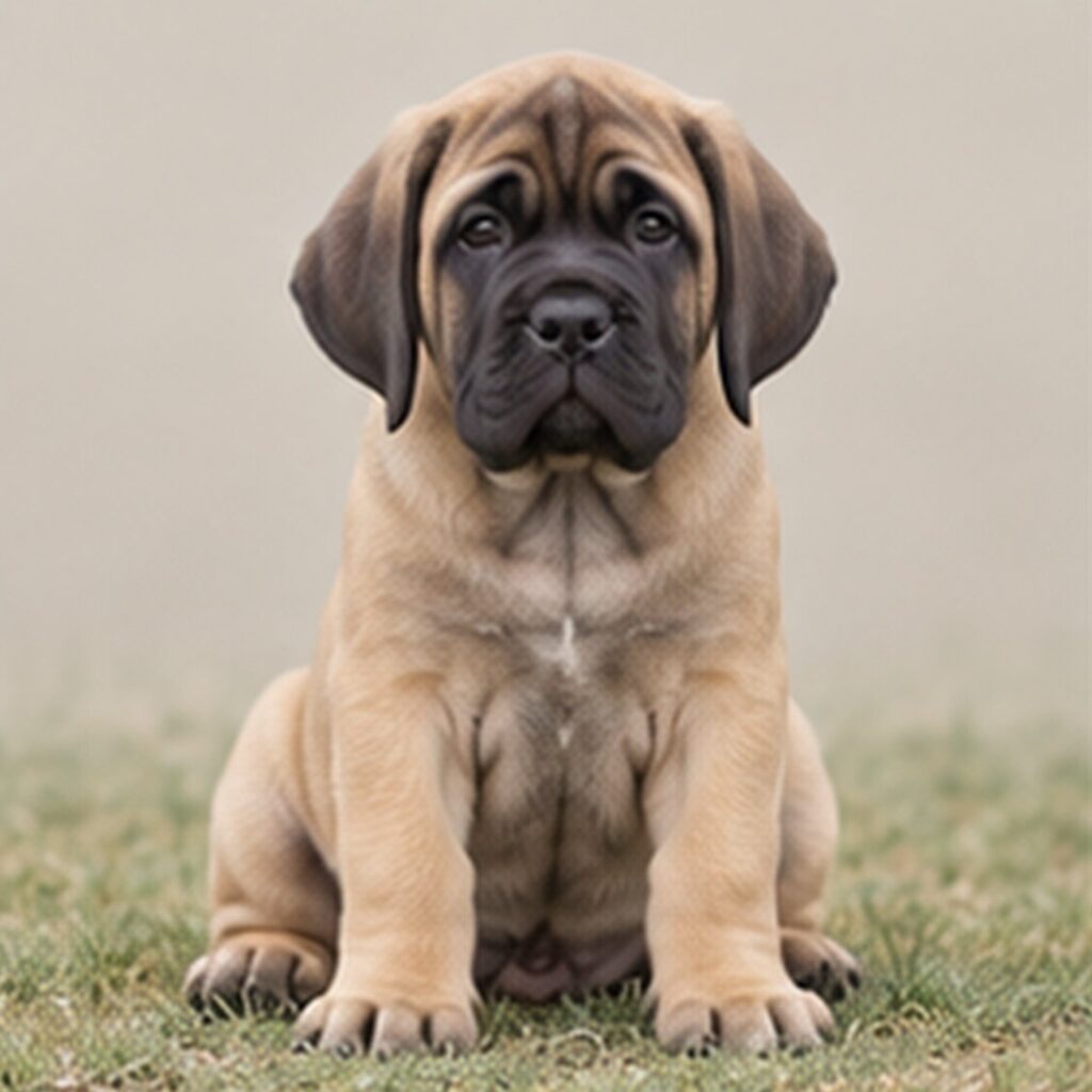 Large, powerful Mastiff with a wrinkled brow and gentle expression