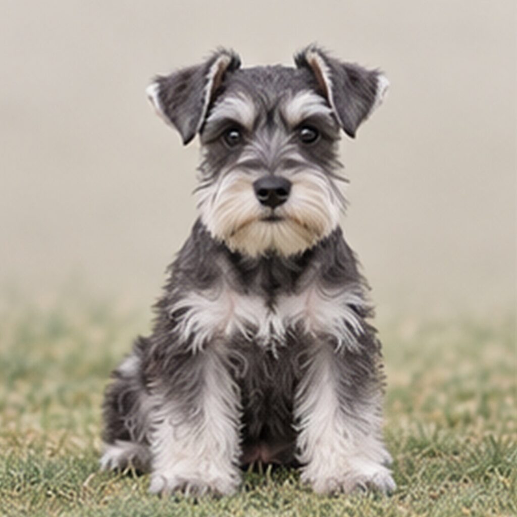 A spirited Miniature Schnauzer with a wiry coat, standing alert and proud