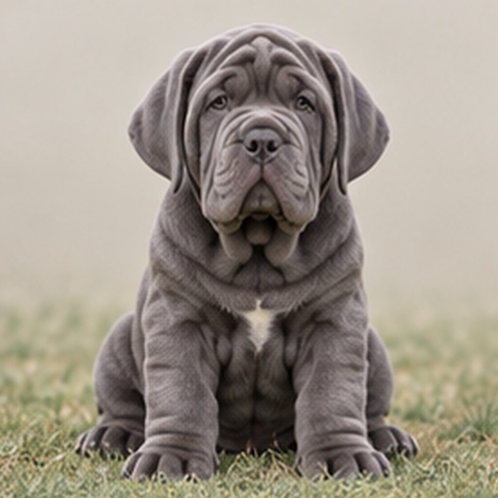 Large, wrinkled dog with a loose coat, standing proudly, grayish-brown color