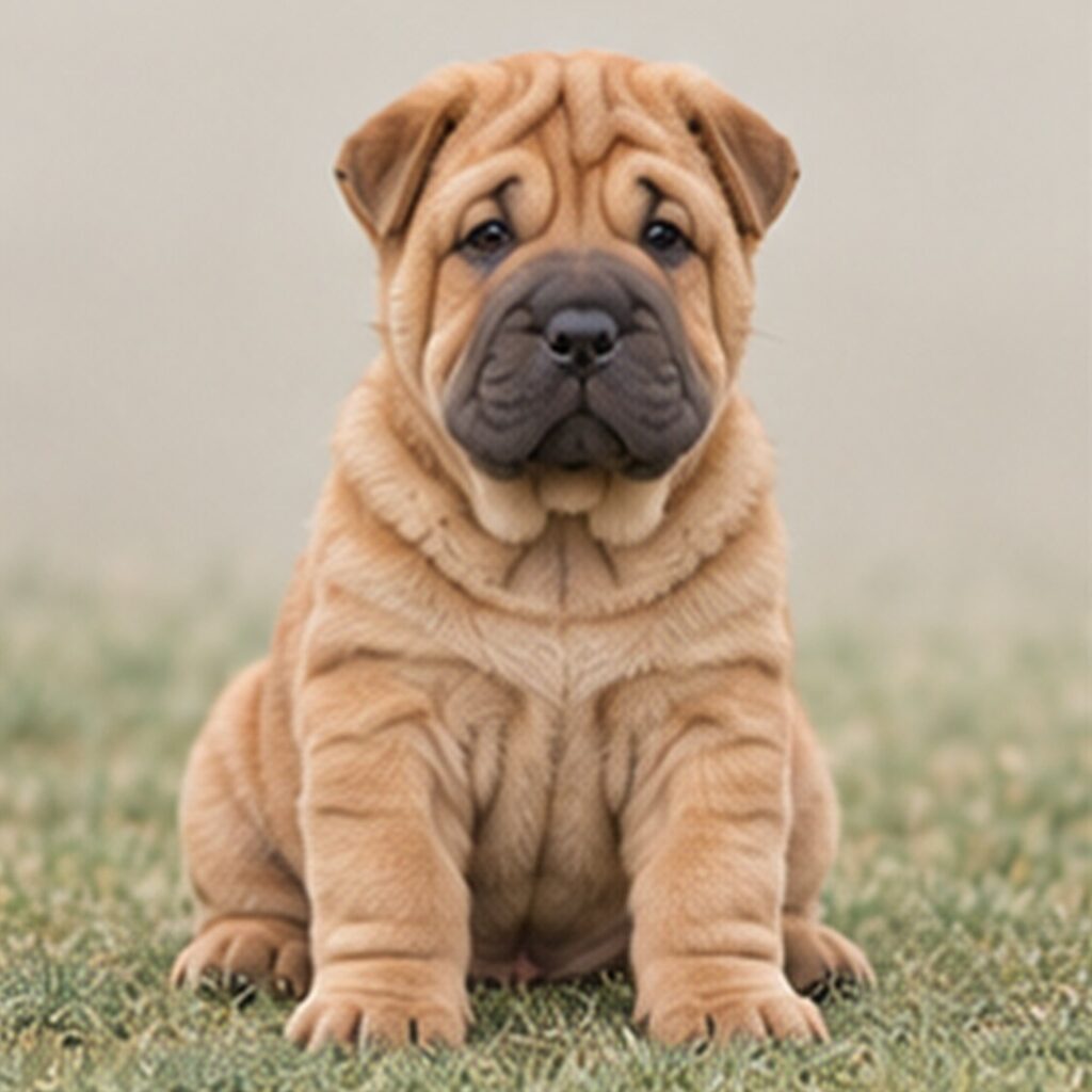 Charming dog with a wrinkled face, short coat, and alert posture