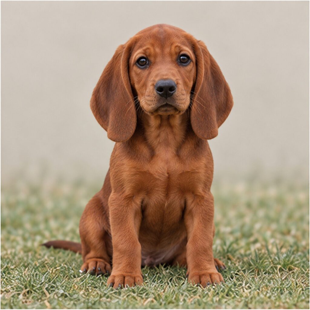 Elegant red coat, alert posture, and expressive eyes in a natural setting