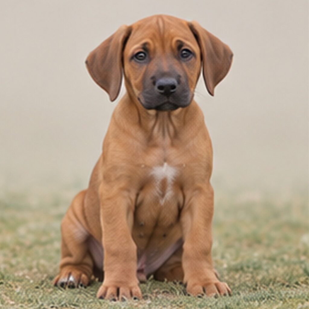 A muscular Rhodesian Ridgeback with a short, tan coat standing proudly outdoors
