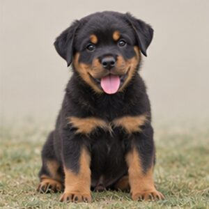 Strong Rottweiler with a sleek black and tan coat, standing proudly