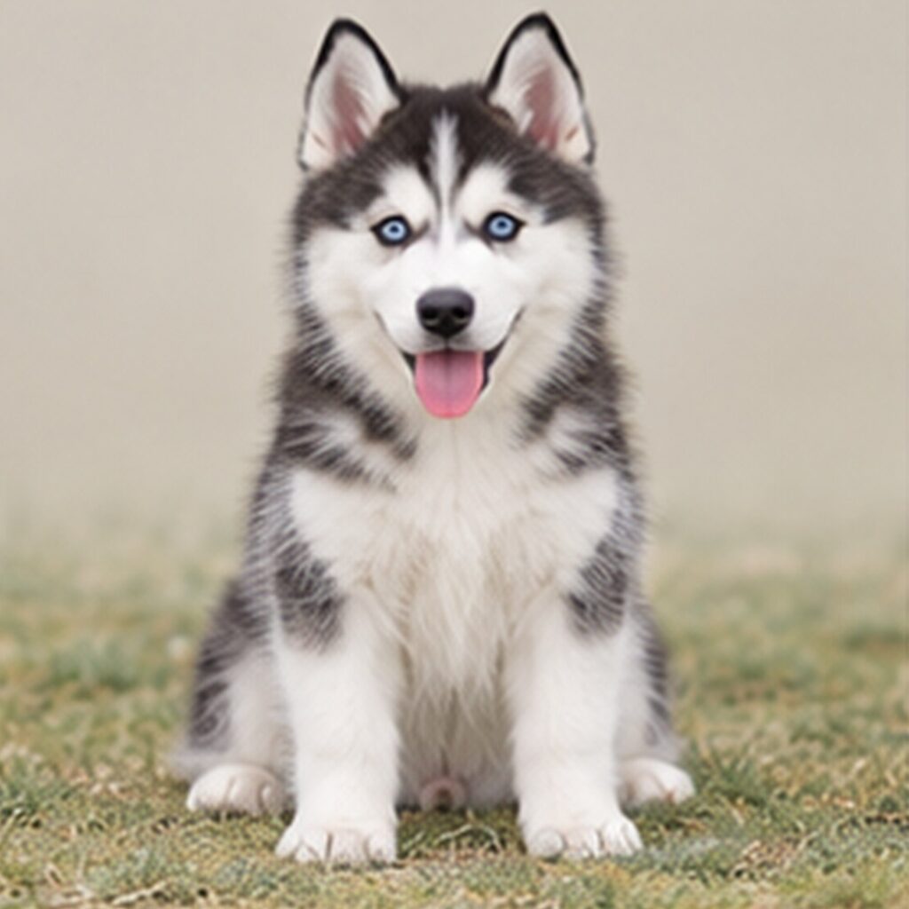 A fluffy gray and white Siberian Husky standing proudly in a snow-covered landscape