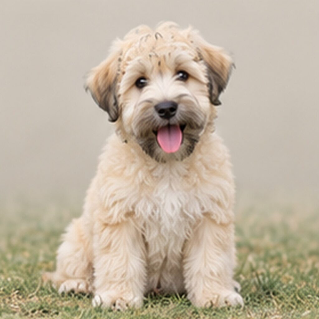 Light tan, soft, silky coat with playful posture and bright eyes